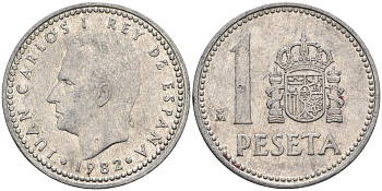 Испания 1 песета 1982 M, Хуан Карлос I (1975-2014) KM 821 алюминий 4391-152
