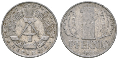 ГДР 1 пфенниг 1968 А КМ 8.1 алюминий 4615-1235