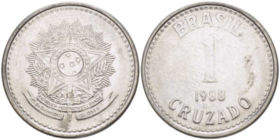 Бразилия 1 крузадо 1988 KM 605 нержавеющая сталь 217-254