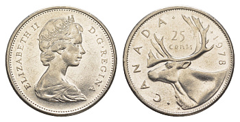 Канада 25 центов 1978 Елизавета II (1952-2022), олень KM 62b никель 4637-824