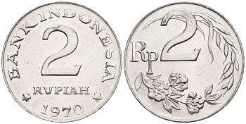 Индонезия 2 рупии 1970  KM 21 алюминий  UNC  4610-426