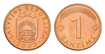 Латвия 1 сантим 2003 KM 15 сталь плакированная медью UNC 4627-735