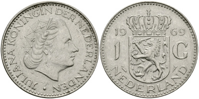 Нидерланды 1 гульден 1969 Юлиана (1948-1980) KM 184a никель 94-617