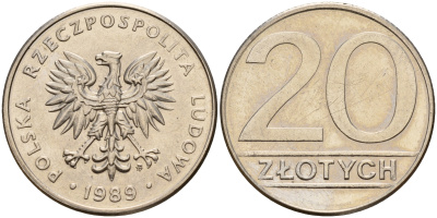 Польша 20 злотых 1989 MW KM 153.2 медно-никель    4161-1142