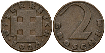 Австрия 2 гроша 1926 KM 2837 бронза 4158-636