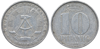 ГДР 10 пфеннигов 1968 A KM 10 алюминий 62-815