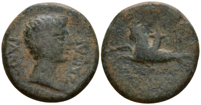 Римская Империя, Провинция Азия, Лидия, Филадельфия AE 37 - 41 Калигула, голова императора / козерог с рогом изобилия RPC I, 3025 бронза 1100-8-46