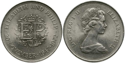 Великобритания 25 пенсов 1972 25 лет со дня свадьбы Елизавтеы II И Филлипа (1947-1972, серебрянная свадьба), Елизавета II (1952-2022) KM 917, Spink 4226 медно-никель UNC 4386-413