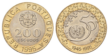 Португалия 200 эскудо 1995 50 лет ООН KM 679 биметалл UNC 4675-346