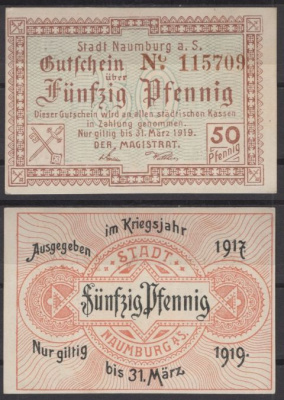 Наумбург 50 пфеннигов 1919 DeNG 2 N4.1 бумага UNC (пресс) 8608-2-3-1