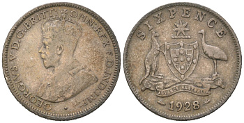 Австралия 6 пенсов 1928 Георг V (1910-1936) KM 25 серебро 4387-169