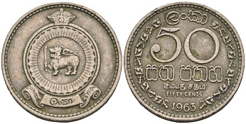 Цейлон 50 центов 1963 KM 132 медно-никель 4566-737