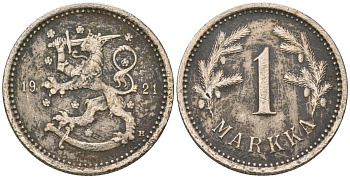 Финляндия 1 марка 1921 H KM 27 медно-никель 4586-541