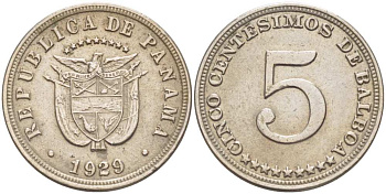 Панама 5 сентесимо 1929 KM 9 медно-никель 210-1035