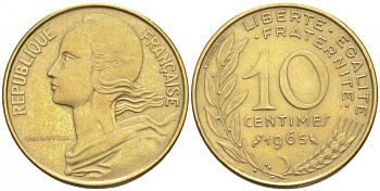 ФРАНЦИЯ 10 САНТИМОВ 1967 ТИП MARIANNE KM 929 медь алюминий никель 44-967
