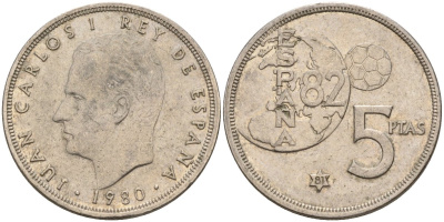 Испания 5 песет 1980 (81) Хуан Карлос I (1975 - 2014) KM 817 медно-никель 4155-755