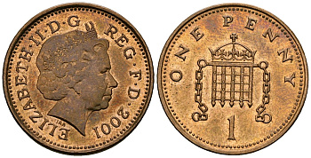 Великобритания 1 пенни 2001 Елизавета II (1952-2022) KM 986, Spink 4710 (B5) сталь плакированная медью 4176-636