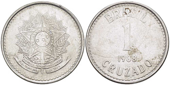 Бразилия 1 крузадо 1988 KM 605 нержавеющая сталь 217-255
