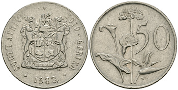 ЮАР 50 центов 1983 Зантедеския Эллиота (калла), герб KM 87 никель 81-531