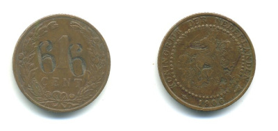 НИДЕРЛАНДЫ 1 ЦЕНТ 1906 ВИЛЬГЕЛЬМИНА (1890-1948) KM 132.1 бронза 23-431