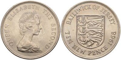 Джерси 10 пенсов 1968 герб, Елизавета II (1952-) KM 33 медно-никель UNC 4583-241