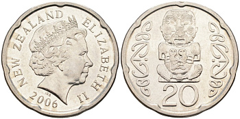 Новая Зеландия 20 центов 2006 Елизавета II (1952-2022), идол Пукаки KM 118а никелированная сталь 4579-1126