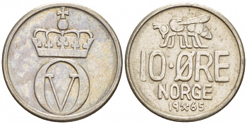 НОРВЕГИЯ 10 ЭРЕ 1965 ПЧЕЛА KM 411 медно-никель 4547-1041