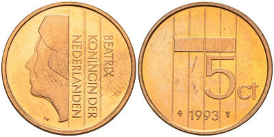 Нидерланды 5 центов 1993 Беатрикс (1980-2013) KM 202 бронза UNC 4116-253