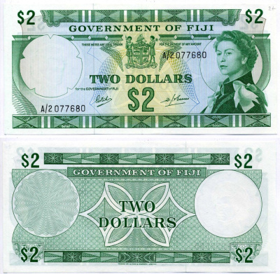 Фиджи 2 доллара 1969 Елизавета II Pick 60a бумага XF+ 000-000-00
