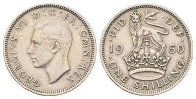 Великобритания 1 шиллинг 1950 Георг VI (1936-1952), Английский герб KM 876, Spink 4108 медно-никель 4707-1111