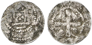 Майнц денар 1031-1051 Bardo von Oppertshofen, 0.96 гр Dannenberg 878, Abb. 10 серебро 00-816-14