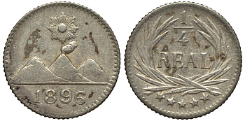 Гватемала 1/4 реала 1896 5 звезд, Испанское правление KM 162 серебро 66-268