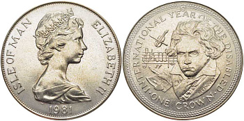 Остров Мэн 1 крона 1981 Международный год инвалидов, Бетховен КМ 78 медно-никель UNC 107-612