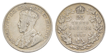 Канада 25 центов 1917 Георг V (1910-1936) KM 24 серебро 1518-1613