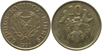 Кипр 10 центов 1990 KM 56.2 никель латунь 4380-257