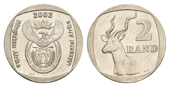ЮАР 2 ранда 2002 KM 273 медь плакированная никелем UNC 4597-357