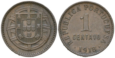 Португалия 1 сентаво 1918 KM 565 бронза 4617-823