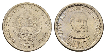 Перу 1 инти 1987 LIMA, Мигель Грау KM 296 медно-никель UNC 3334-637