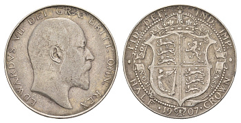 Великобритания 1/2 кроны 1907 Эдуард VII (1901-1910) KM 802, Spink 3980 серебро 1520-1441