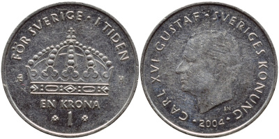 Швеция 1 крона 2004 Карл XVI Густав (1973- ) KM 894 медно-никель 177-654