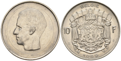 Бельгия 10 франков 1969 Belgie, Бодуэн I (1951-1993) KM 156.1 никель 259-1054