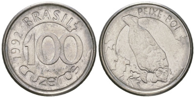 Бразилия 100 крузейро 1992 KM 623 нержавеющая сталь aUNC 4618-746