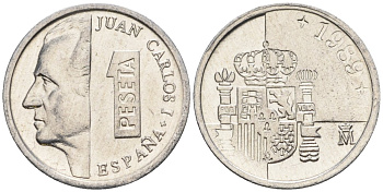 Испания 1 песета 1989 M, Хуан Карлос I (1975-2014) KM 832 алюминий 4602-1142