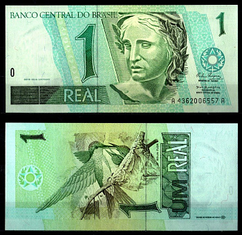 Бразилия 1 реал ND (1994-1997) Республика, колибри, серия AA Pick 243 c бумага UNC (пресс) 2119-43-2-2