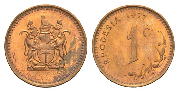 Родезия 1 цент 1977  KM 10 бронза  aUNC  4641-214