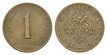 Австрия 1 шиллинг 1968 KM 2886 алюминиевая бронза 4671-624