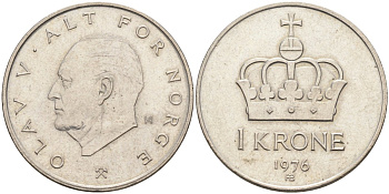 Норвегия 1 крона 1976 Улаф V (1958-1991) KM 419 медно-никель aUNC 4586-1144