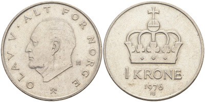 Норвегия 1 крона 1976 Улаф V (1958-1991) KM 419 медно-никель aUNC 4586-1144