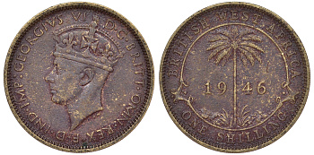 Британская Западная Африка 1 шиллинг 1946 Георг VI KM 23 никель латунь 25-1523