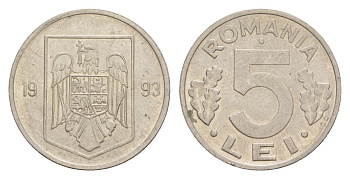 Румыния 5 леев 1993 KM 114 сталь плакированная никелем 4632-1042